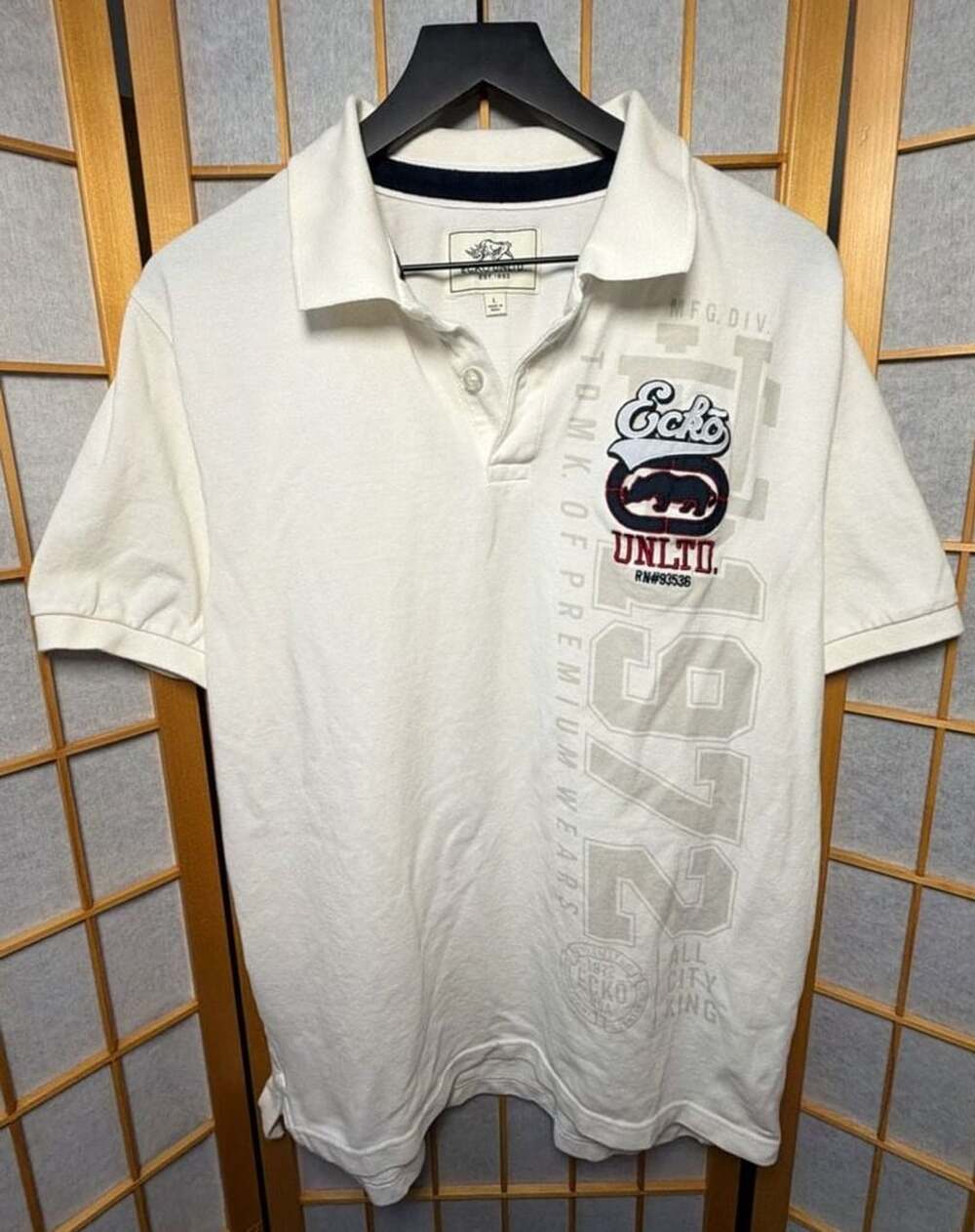 Ecko Unltd Polo Shirt Size L White 1972 Graphic Short Sleeve